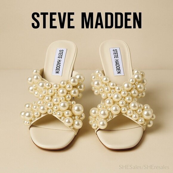 Steve Madden Duri Pearl-Embellished Slide Sandals – White – Size 6.5M – NWOB - Picture 2 of 10